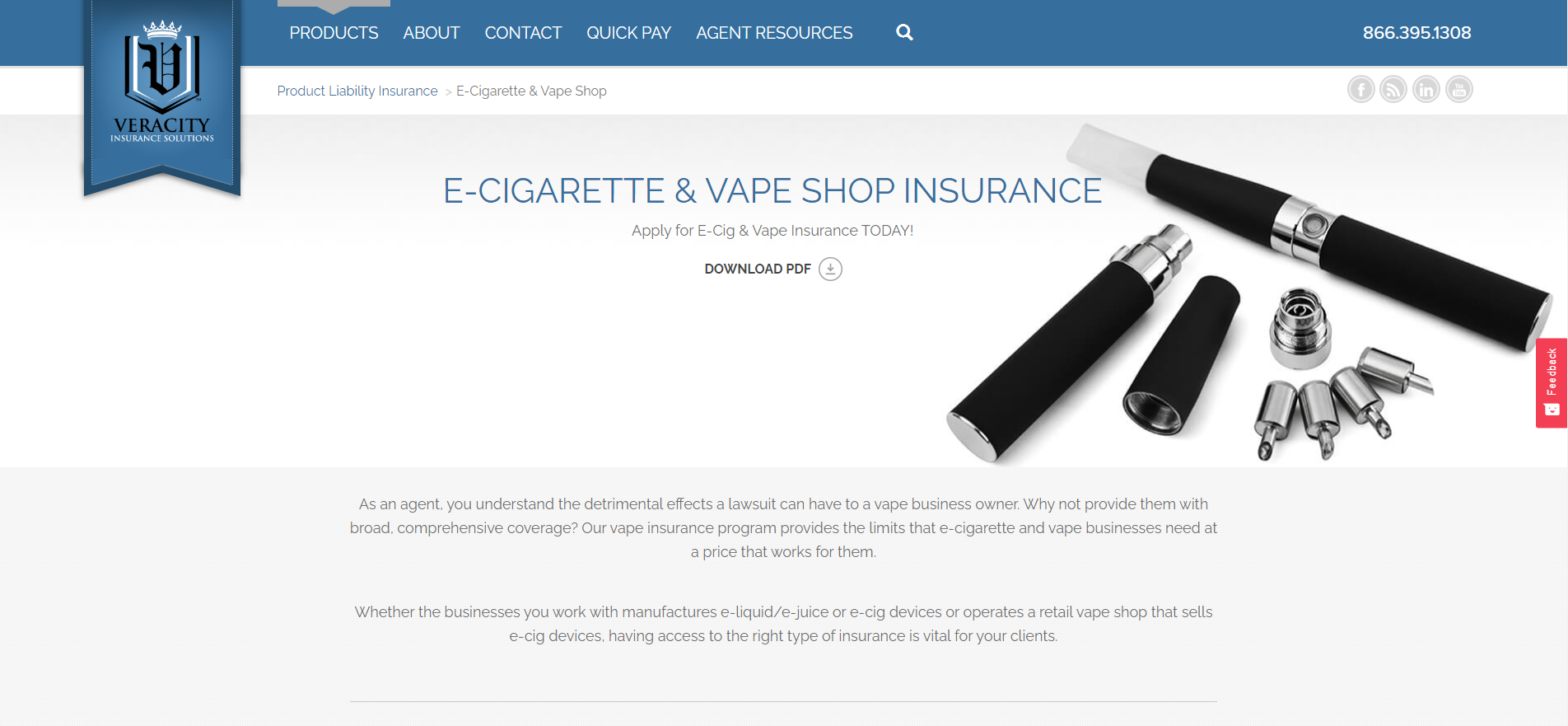 A screenshot from the Veracity Insurance website