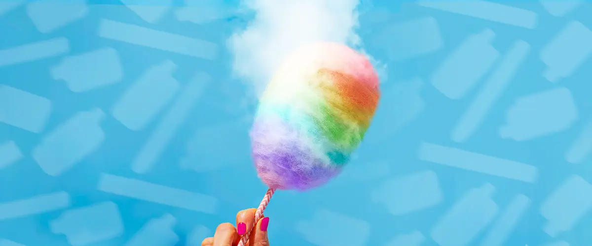 Rainbow cotton candy with smoke vapor